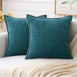 Pack of 2 Couch Throw Pillow Covers 18x18 Inch Dark Teal with stitched edge